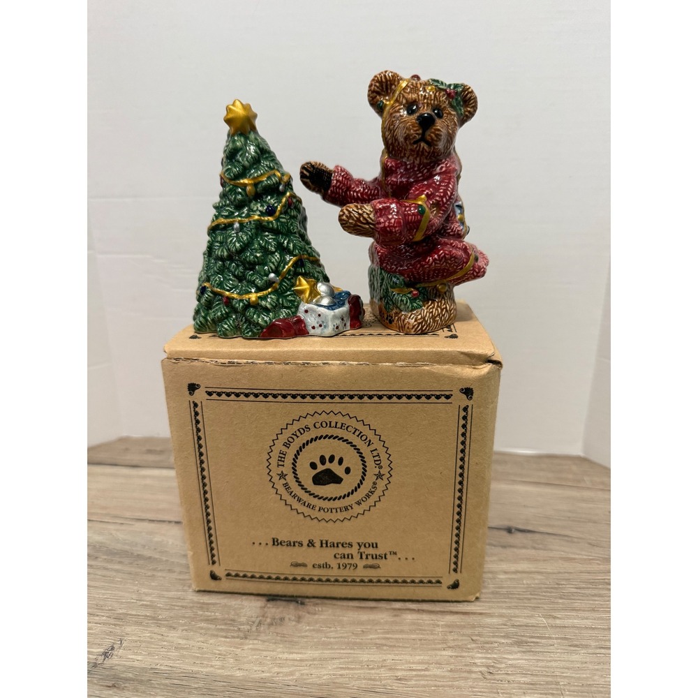 Boyds Collection Bearware Pottery Elliot & The Tree Salt Pepper Shakers 390023